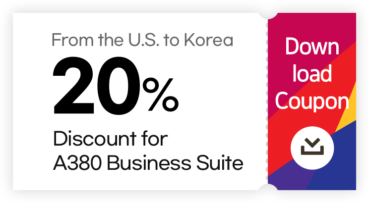From the U.S. to Korea 20% Discount for A380 Business Suite Download Coupon