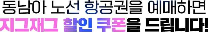 동남아 노선 항공권을 예매하면 지그재그 할인 쿠폰을 드립니다!