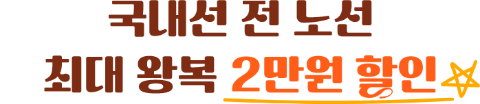 국내선 전 노선 최대 왕복 2만원 할인