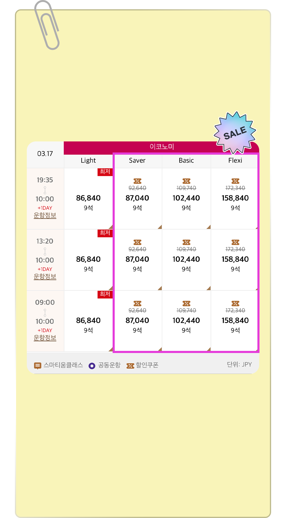 할인 대상 운임 예시