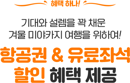 혜택 하나! 기대와 설렘을 꽉 채운 겨울 미야자키 여행을 위하여! 항공권 & 유료좌석 할인 혜택 제공