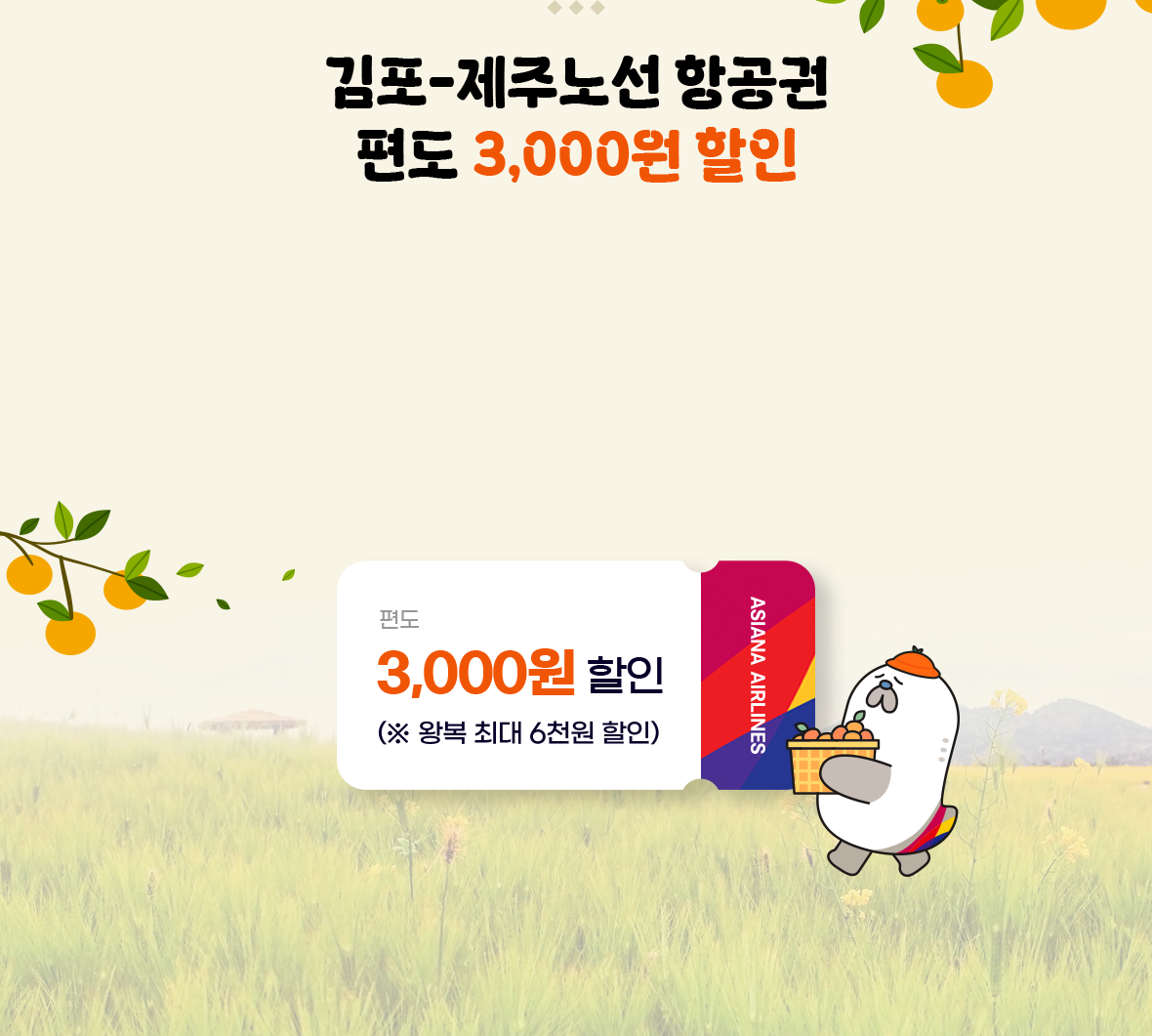 김포-제주노선 항공권 편도 3,000원 할인