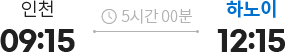 인천 09:15 출발 하노이 12:15 도착
