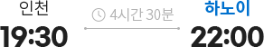 인천 19:30 출발 하노이 22:00 도착
