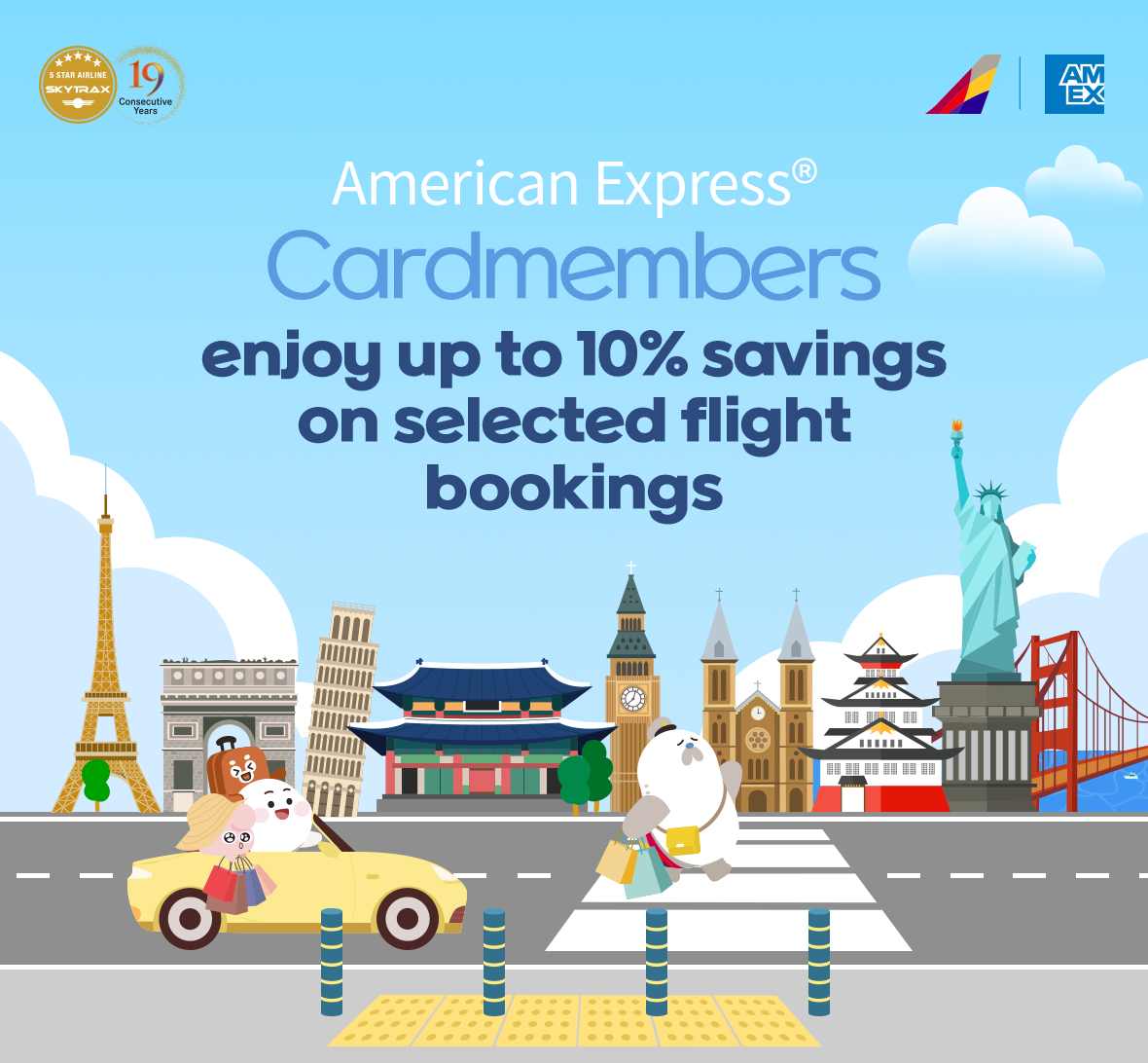American Express® Cardmembers enjoy up to 10% savings on selected flight bookings