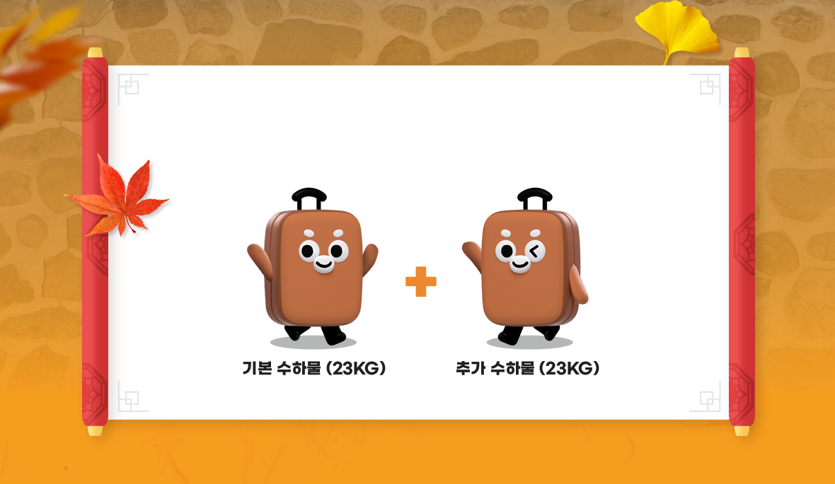 기본 수하물 (23KG) + 추가 수하물 (23KG)